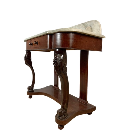 852 - Victorian mahogany marble top washstand with drawer. 93x42x87cm