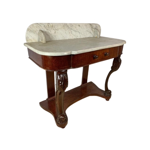 852 - Victorian mahogany marble top washstand with drawer. 93x42x87cm