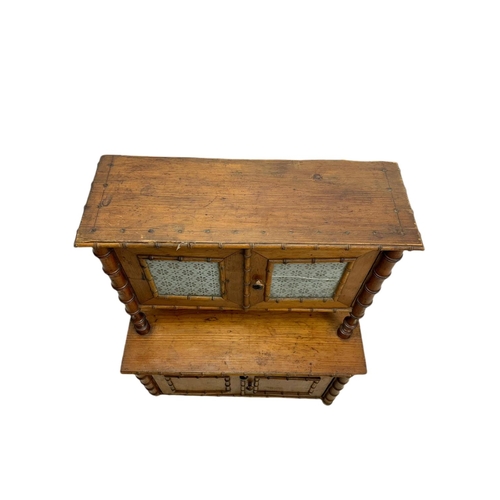 858 - Late Victorian miniature pine kitchen dresser with later drawer. 44/21/57cm