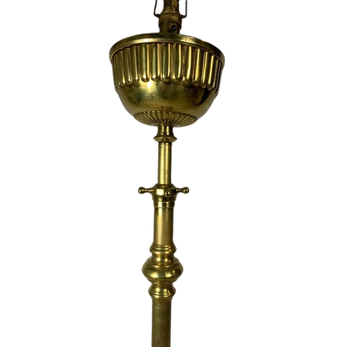 860 - Early 20th century brass and copper telescopic standard lamp. Tallest 213cm.