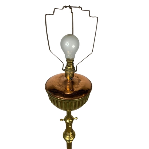 860 - Early 20th century brass and copper telescopic standard lamp. Tallest 213cm.