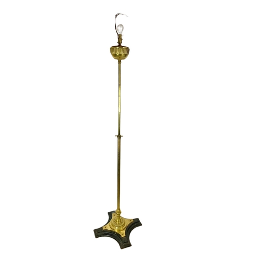 860 - Early 20th century brass and copper telescopic standard lamp. Tallest 213cm.