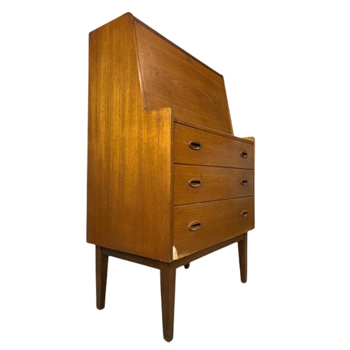 864 - Danish teak mid century writing bureau. 71x42x111cm