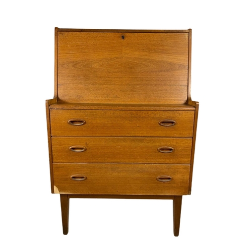 864 - Danish teak mid century writing bureau. 71x42x111cm