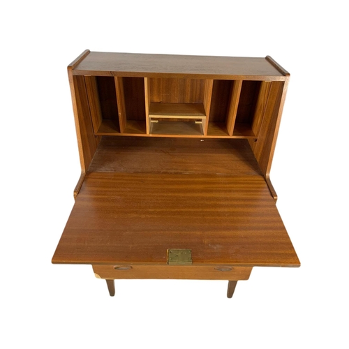 864 - Danish teak mid century writing bureau. 71x42x111cm