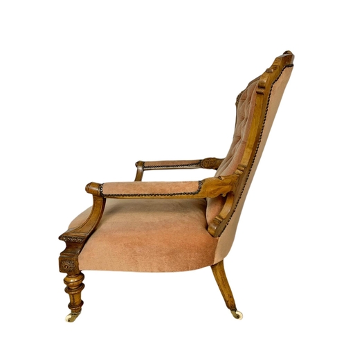 870 - Victorian carved walnut gents parlour armchair. 63x74x98cm