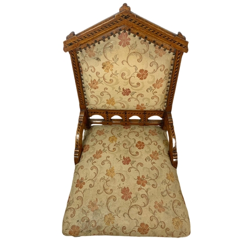 878 - Victorian inlaid oak ladies chair in the Neo Gothic style.  Cirfa 1870