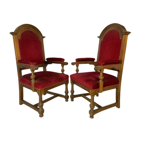 888 - Pair of large Edwardian oak armchairs. 66x54x121cm