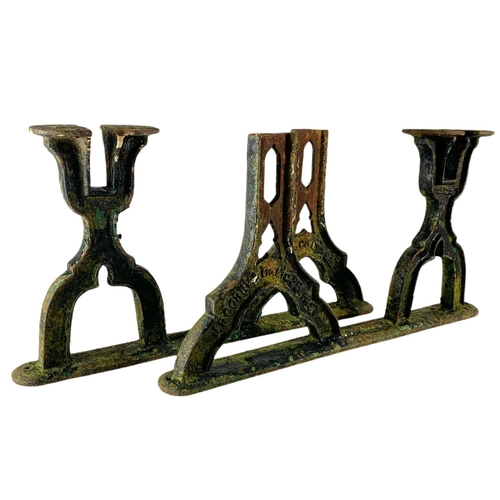 89 - Pair of late 19th century J.P. Corry cast iron railway bench ends. 67/36cm