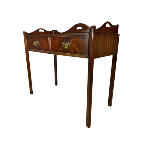 891 - Vintage Georgian style mahogany gallery back console table with 2 drawers. 96x46x85.5cm