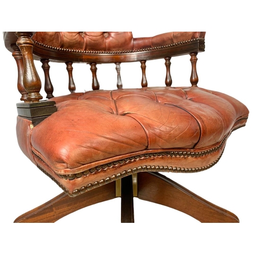 893 - Vintage good quality leather swivel captains chair