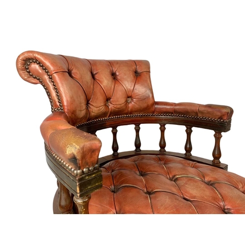 893 - Vintage good quality leather swivel captains chair