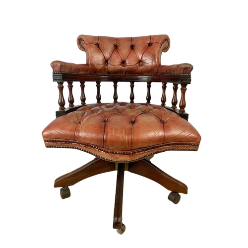 893 - Vintage good quality leather swivel captains chair