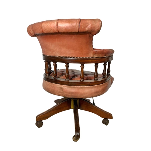 893 - Vintage good quality leather swivel captains chair