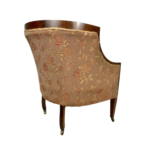 894 - Edwardian inlaid mahogany tub armchair in the Sheraton style, 60x70x77cm