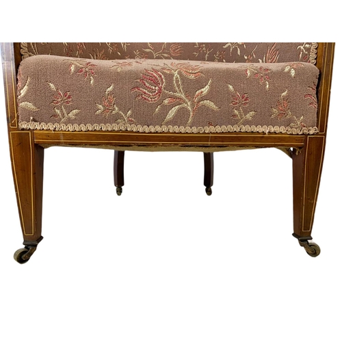 894 - Edwardian inlaid mahogany tub armchair in the Sheraton style, 60x70x77cm