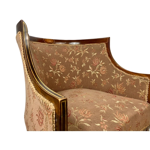 894 - Edwardian inlaid mahogany tub armchair in the Sheraton style, 60x70x77cm