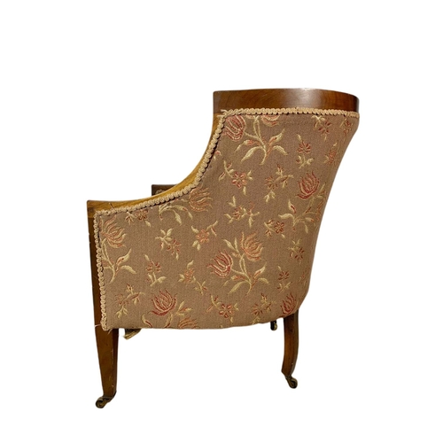 894 - Edwardian inlaid mahogany tub armchair in the Sheraton style, 60x70x77cm