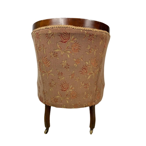 894 - Edwardian inlaid mahogany tub armchair in the Sheraton style, 60x70x77cm