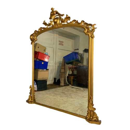 903 - Large Victorian ornate gilt framed over-mantle mirror by Belfast maker Robert Caffikin Carver & Gild... 