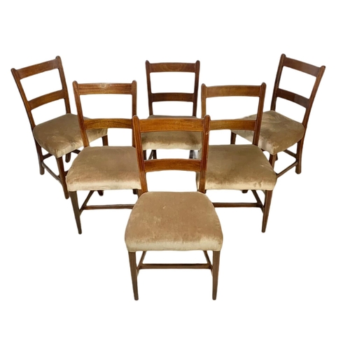 906 - Georgian  mahogany drop leaf dining table with 6 Georgian inlaid chairs. 152x100x72cm