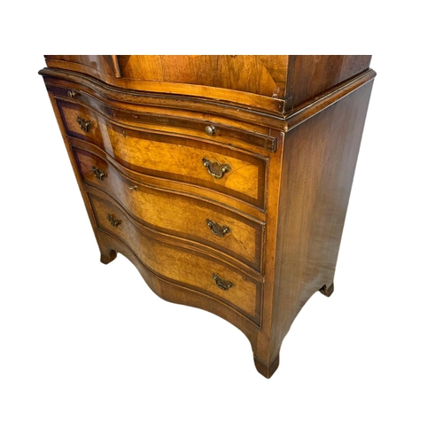 907 - Large 1930’s Georgian style serpentine walnut chest on chest tallboy. 83x44x153cm