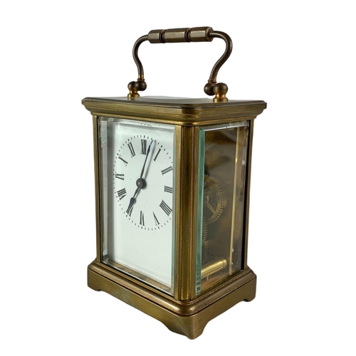 93 - Late 19th century French carriage clock with unusual winding mechanism 8/6.5/14/5cm