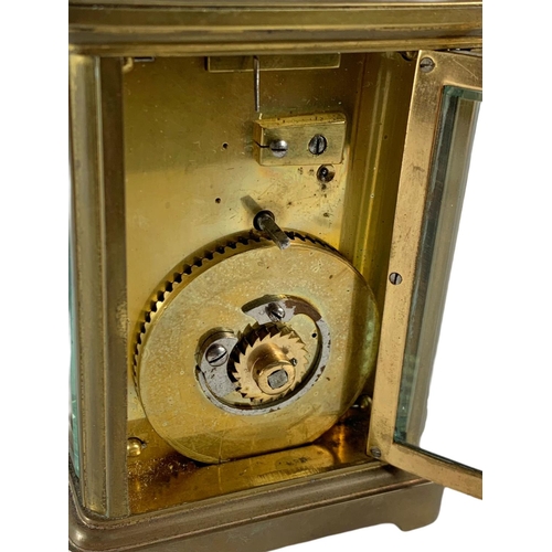 93 - Late 19th century French carriage clock with unusual winding mechanism 8/6.5/14/5cm