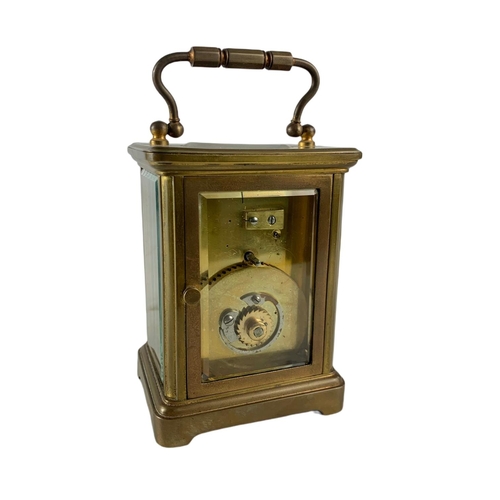 93 - Late 19th century French carriage clock with unusual winding mechanism 8/6.5/14/5cm