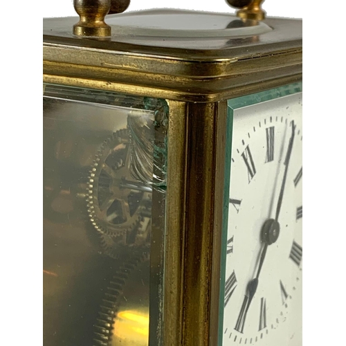 93 - Late 19th century French carriage clock with unusual winding mechanism 8/6.5/14/5cm