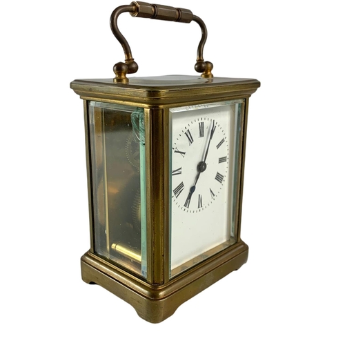 93 - Late 19th century French carriage clock with unusual winding mechanism 8/6.5/14/5cm