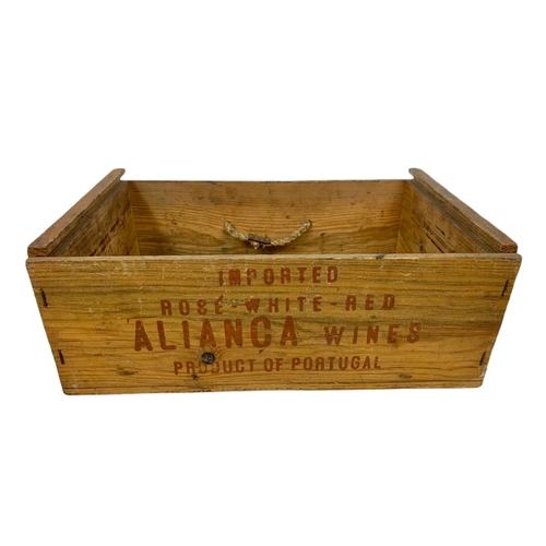 247 - Victorian wooden tool box, vintage marbles, Castrol grease, oil cans and a Alianca wine crate. 38cm