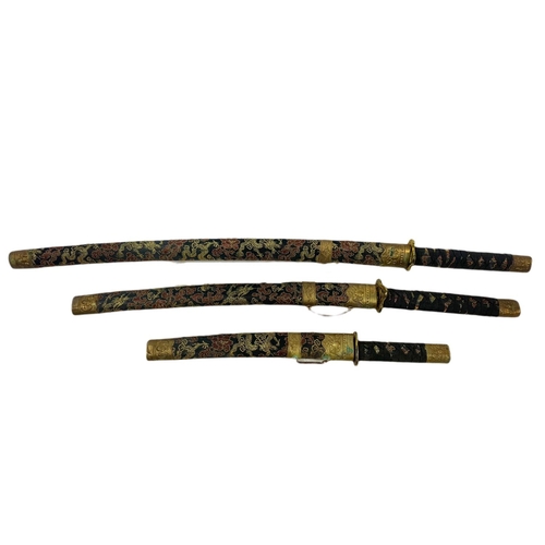 250 - Set of 3 Samurai style swords. Largest 92cm