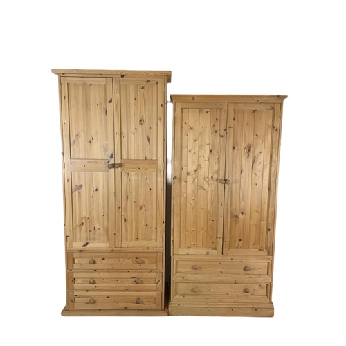 793 - 3 piece pine bedroom suite. 2 large wardrobes and a chest of drawers. Largest 84x52x206cm.