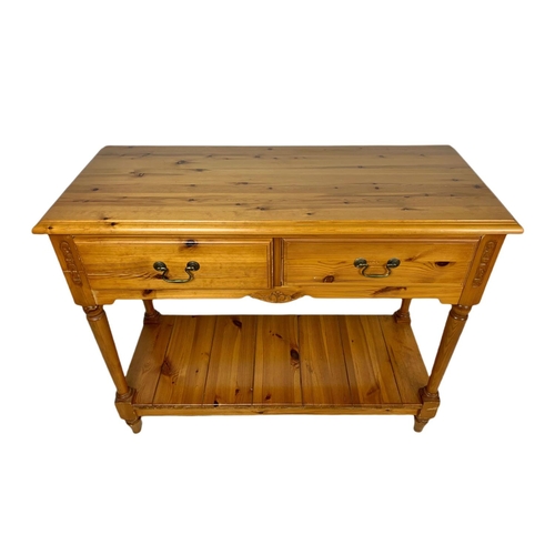 797 - Pine 2 drawer console table. 108x46x88cm