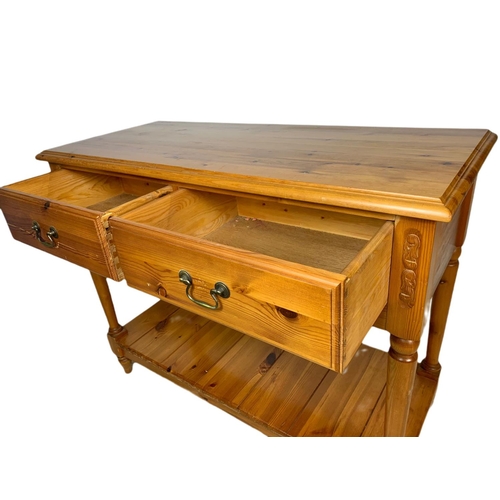 797 - Pine 2 drawer console table. 108x46x88cm