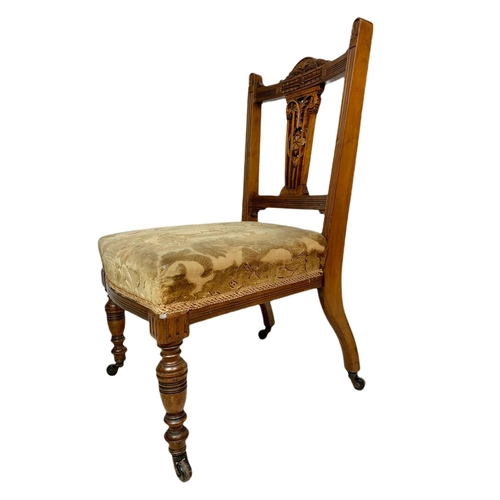 931 - Late Victorian carved walnut ladies side chair.