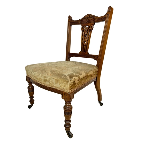 931 - Late Victorian carved walnut ladies side chair.