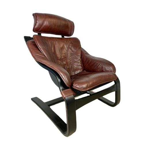 950 - Swedish 1970’s mid century leather lounge chair designed by Nelo Kroken for Ake Fribytter. 72x73x101... 