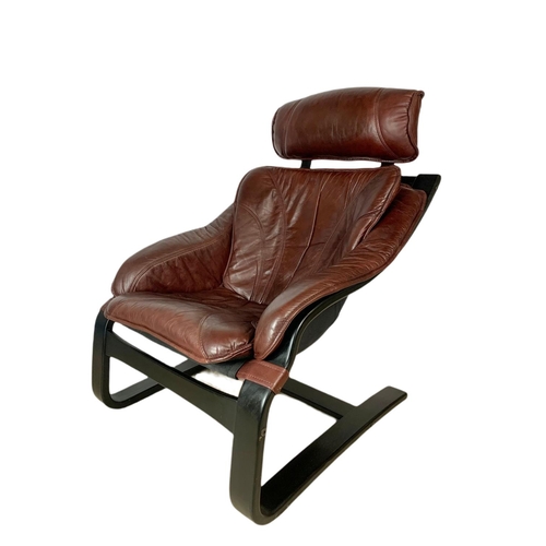 950 - Swedish 1970’s mid century leather lounge chair designed by Nelo Kroken for Ake Fribytter. 72x73x101... 