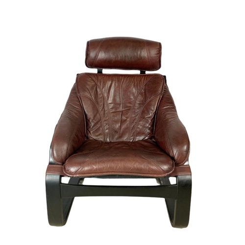 950 - Swedish 1970’s mid century leather lounge chair designed by Nelo Kroken for Ake Fribytter. 72x73x101... 