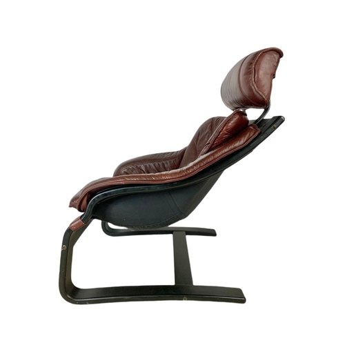 950 - Swedish 1970’s mid century leather lounge chair designed by Nelo Kroken for Ake Fribytter. 72x73x101... 