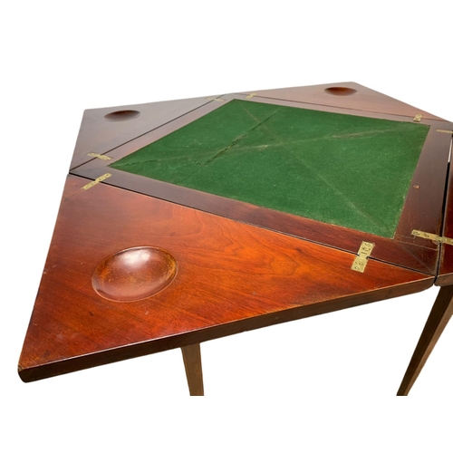 955 - Edwardian inlaid mahogany envelope card table with drawer. 60x60x74cm