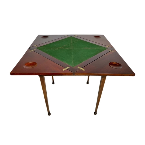 955 - Edwardian inlaid mahogany envelope card table with drawer. 60x60x74cm