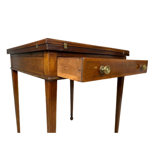 955 - Edwardian inlaid mahogany envelope card table with drawer. 60x60x74cm