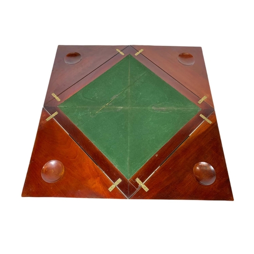 955 - Edwardian inlaid mahogany envelope card table with drawer. 60x60x74cm