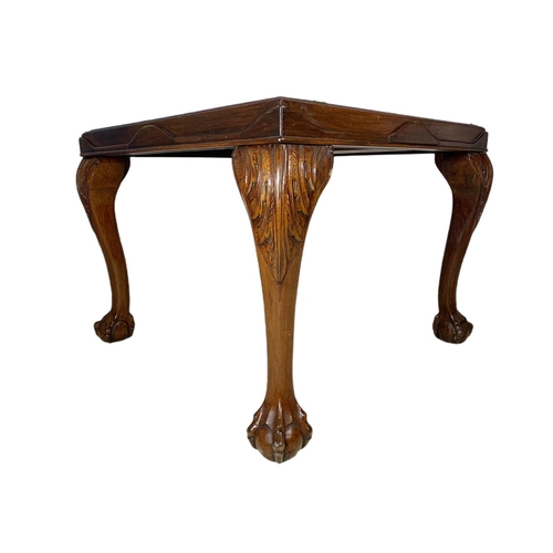 957 - Large Chippendale style games table with drawer and ball and claw feet. 89x89x65cm.