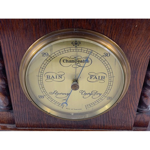 300 - Vintage oak case barometer. Presented to Mr R. Bell on the occasion of his retirement by the staff a... 