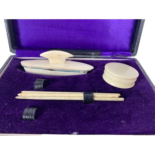 306 - Vintage faux ivory manicure kit in case. 17cm