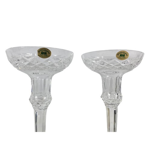 488 - Pair of Tyrone Crystal candleholders. 10/15.5cm